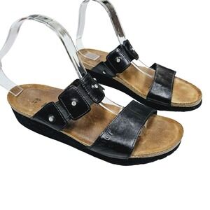 Naot‎ Women's Leather Sandals Size 41 EU Black Elastic Straps Rhinestones cork